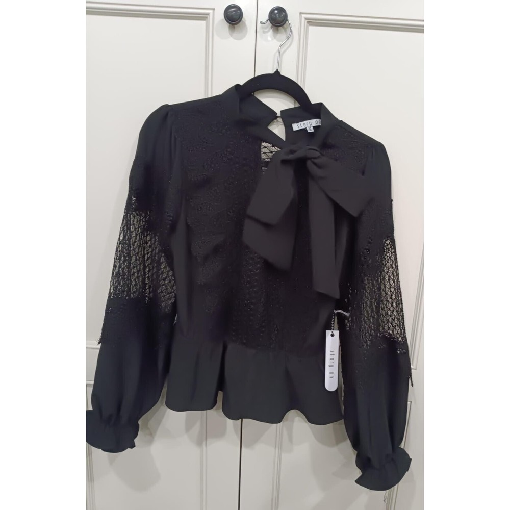 Tie Neck Lace Detail Blouse Stunning Story On